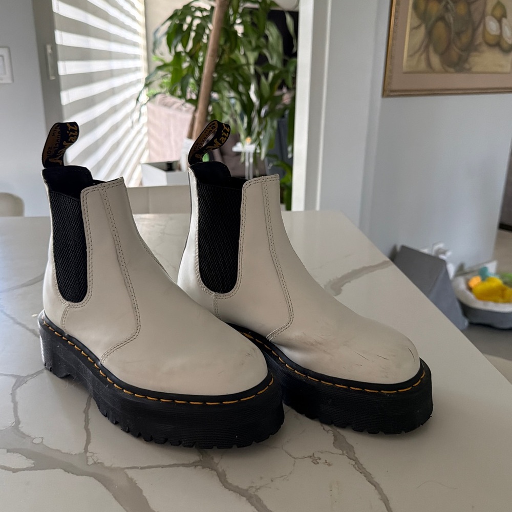 Dr. Martens White Ankle Boots with Black Accents